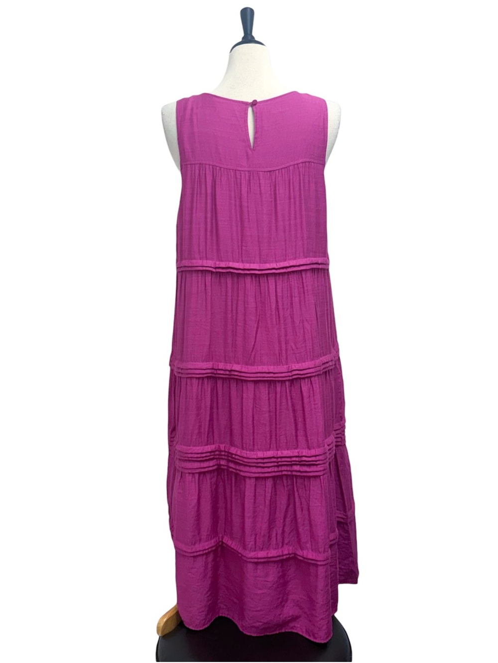 J Jill Raspberry Crush Sleeveless Pintuck Tiered A Line Relaxed Midi Dress Large - Picture 5 of 10